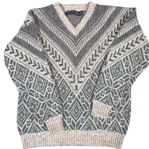 Vintage Crossings Men's Size XL Geometric Wool Blend Knit V-Neck Sweater